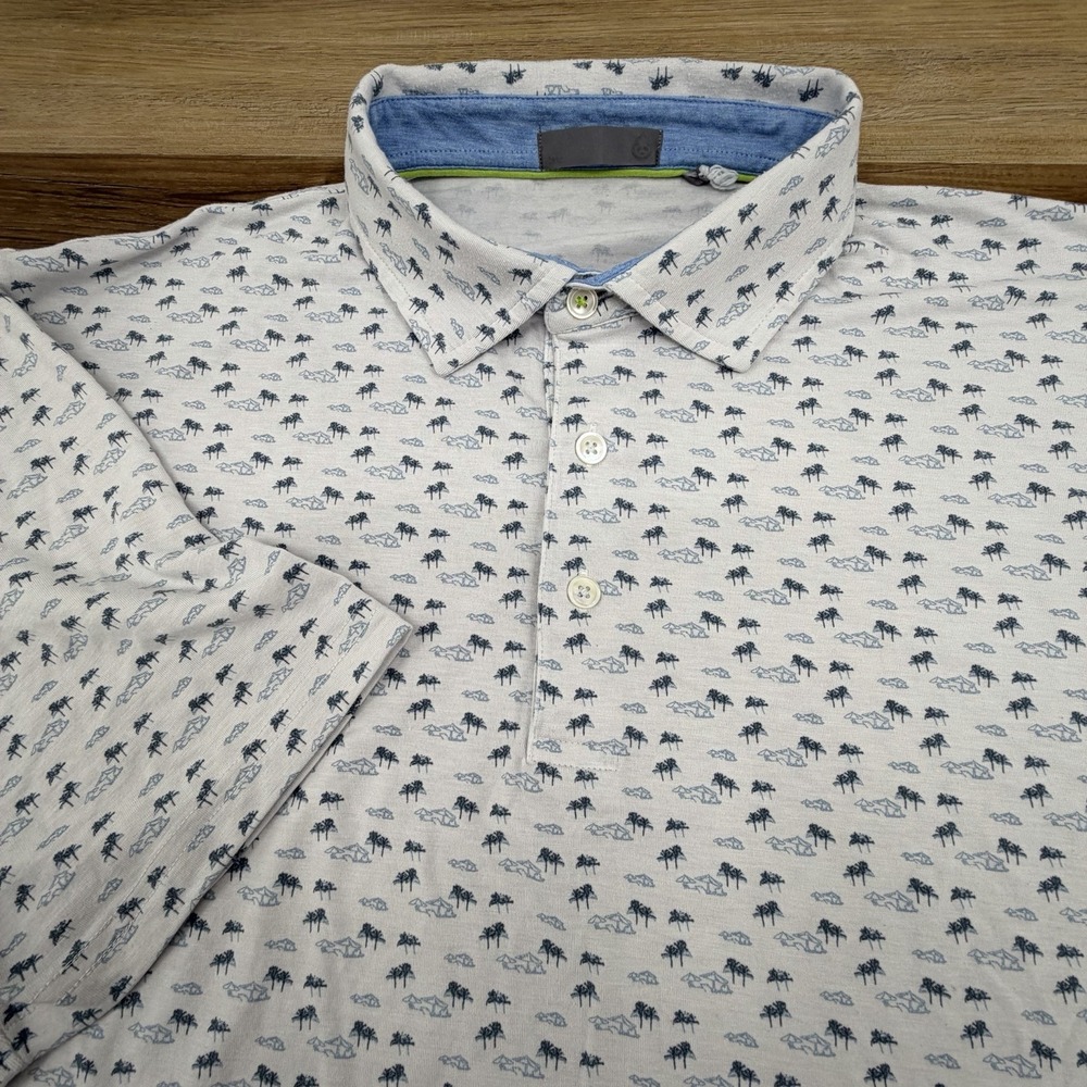 Tasc Performance Polo Shirt Mens Large White Print Golf Stretch Modal Blend